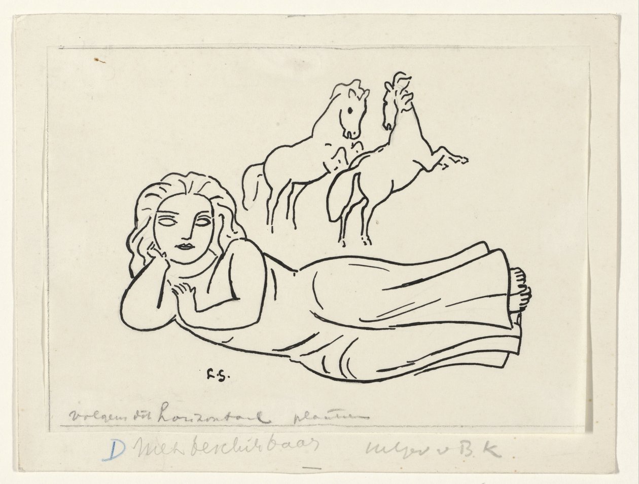 Leżąca kobieta z dwoma końmi autorstwa Leo Gestel (signed by artist)