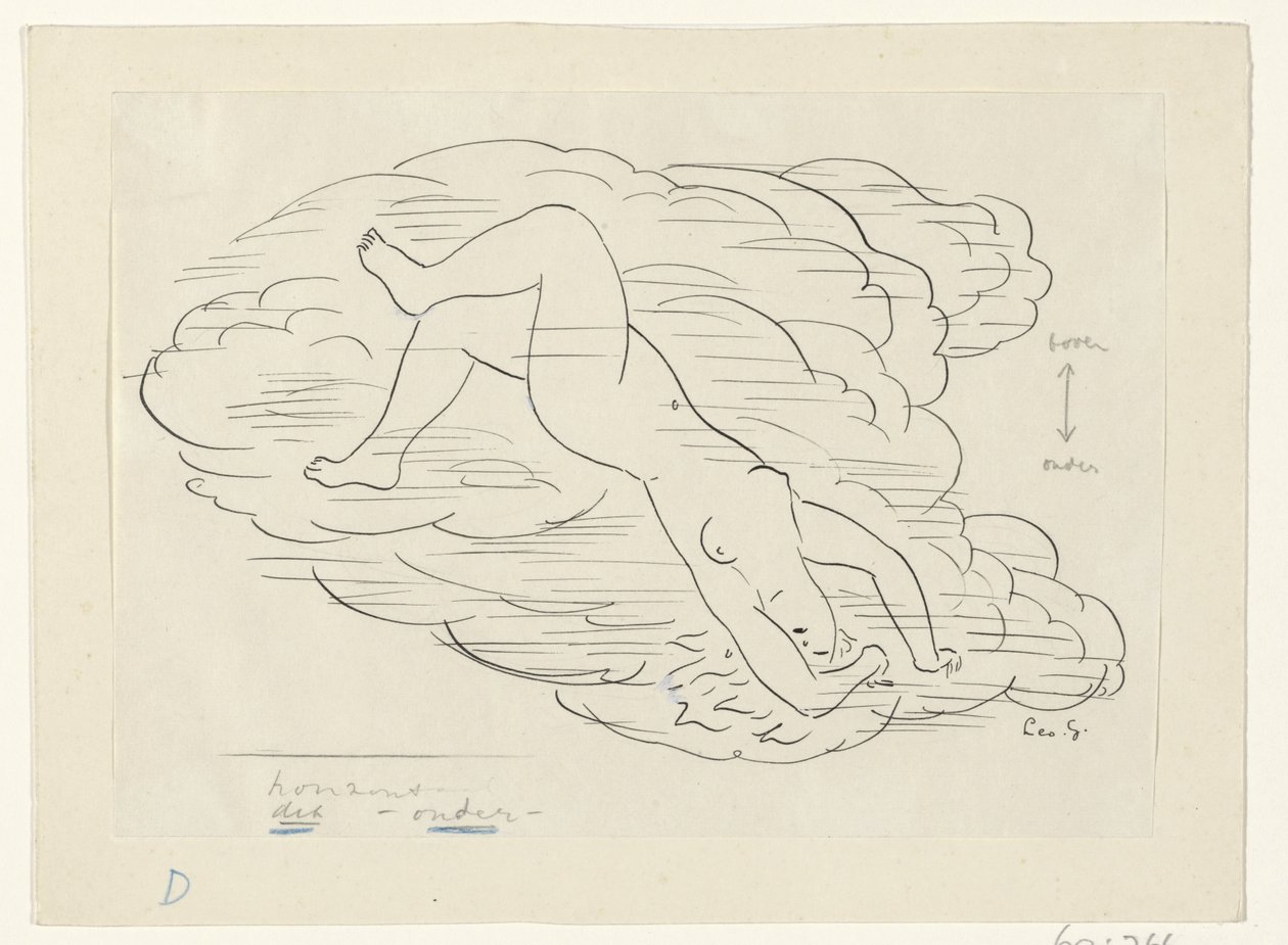 Naga kobieta w chmurach autorstwa Leo Gestel (signed by artist)