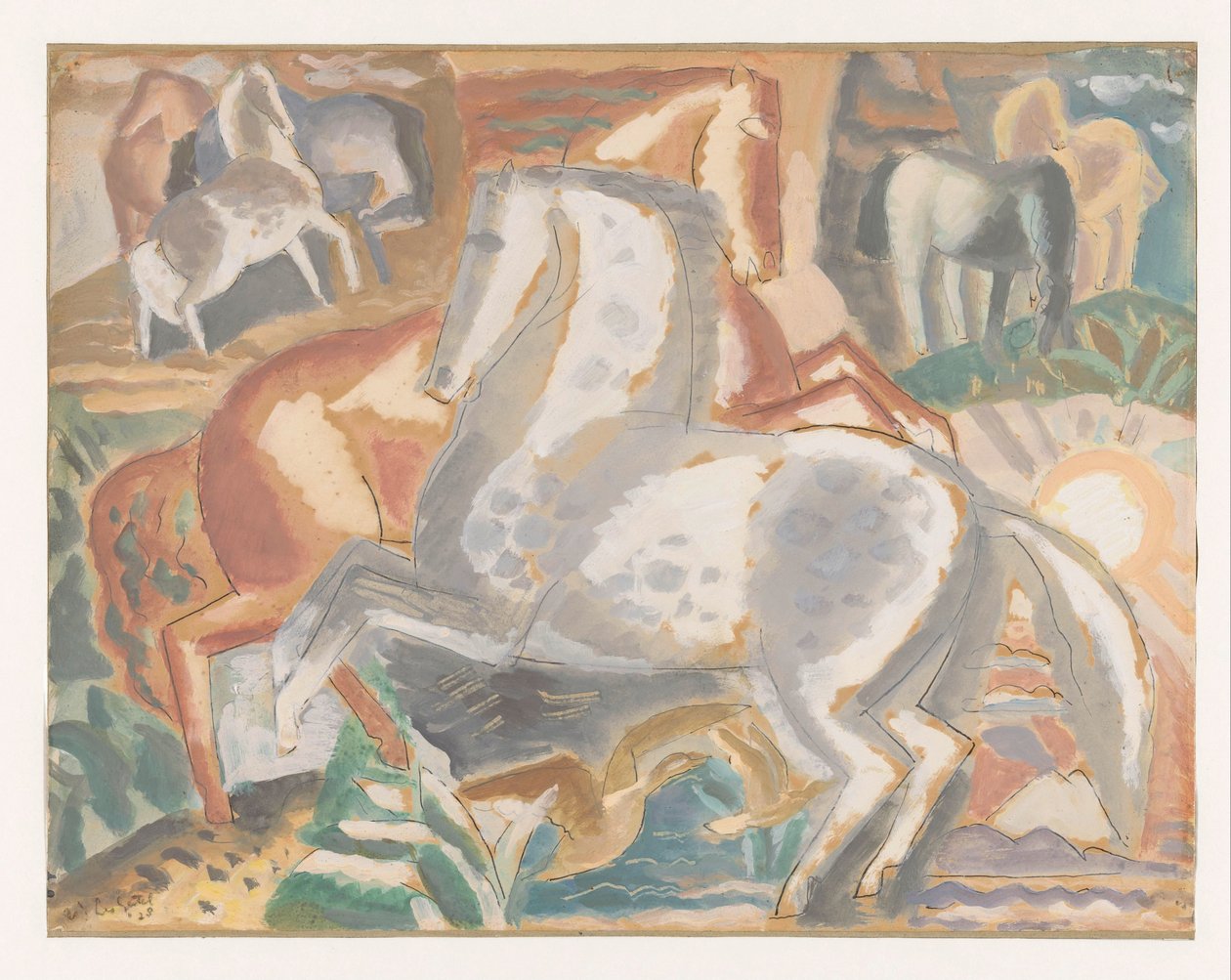 Konie w krajobrazie autorstwa Leo Gestel (signed by artist)