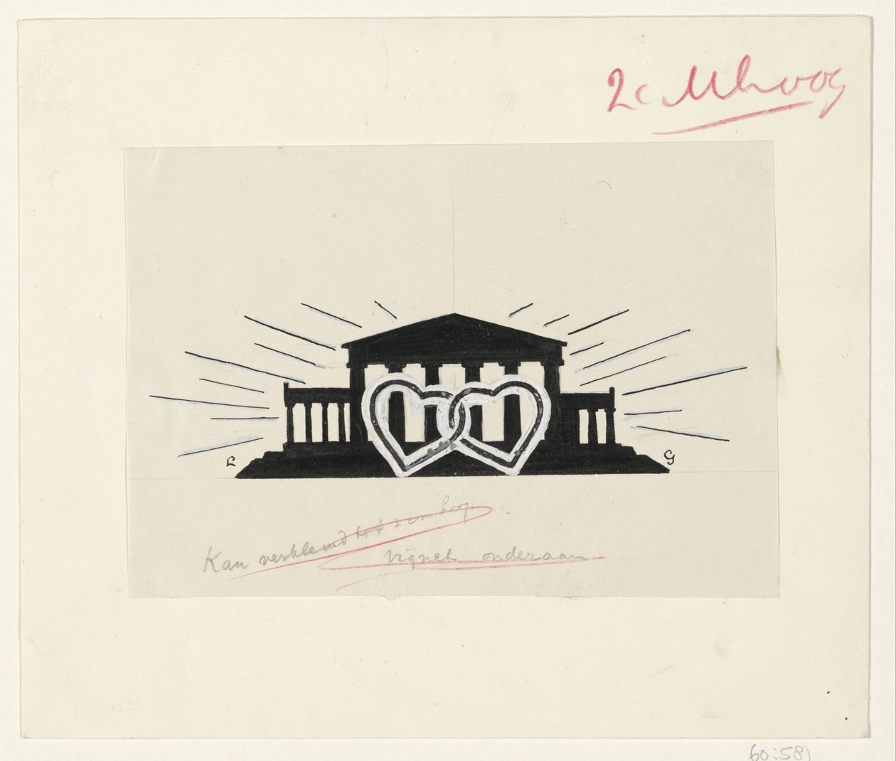 Świątynia z dwoma połączonymi sercami autorstwa Leo Gestel (signed by artist)