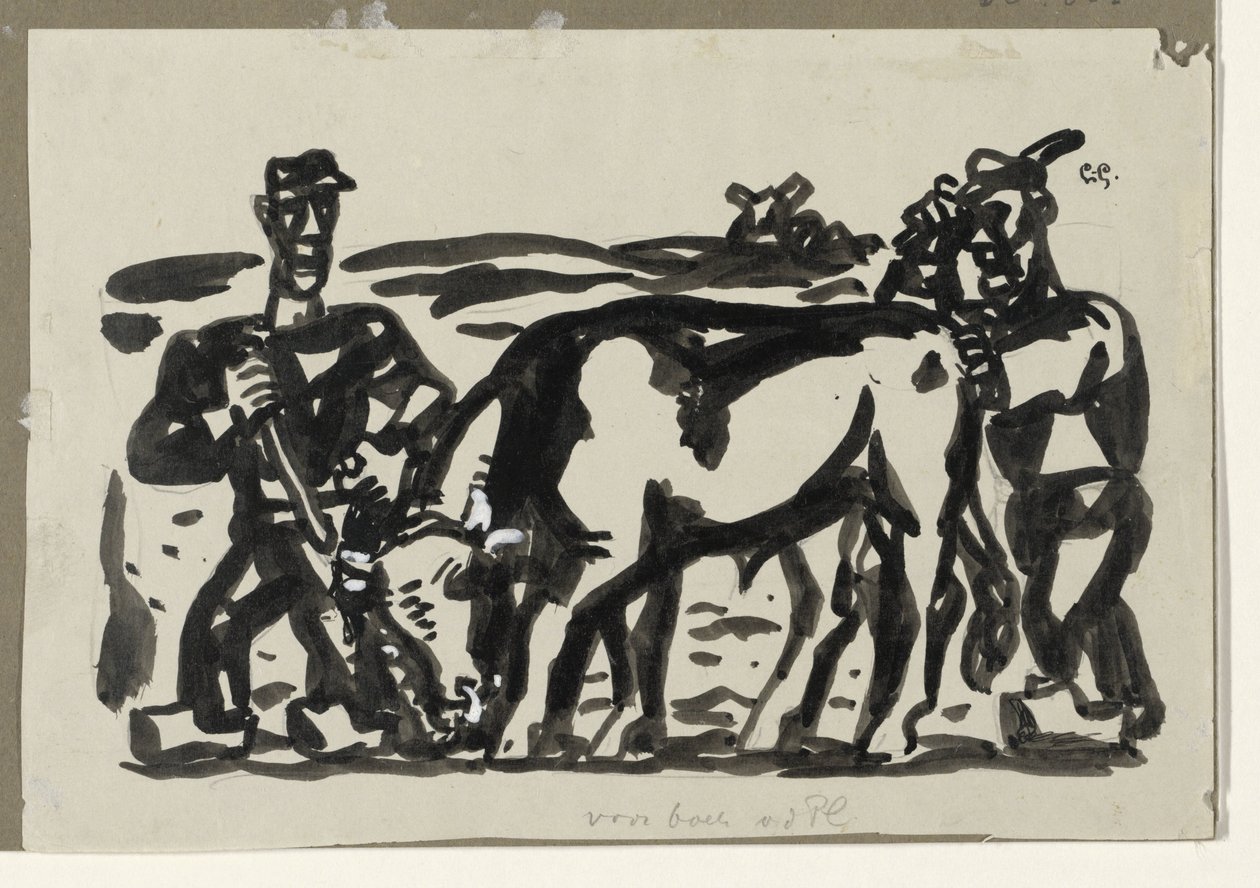 Dwóch rolników z krową autorstwa Leo Gestel (signed by artist)