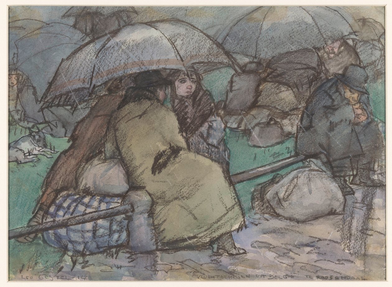 Uchodźcy z Belgii w Roosendaal (oryginalny tytuł na obiekcie) autorstwa Leo Gestel (signed by artist)
