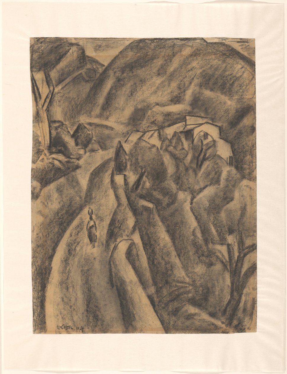 Kobieta z dzbanem na głowie na drodze przez wysokie góry autorstwa Leo Gestel (signed by artist)