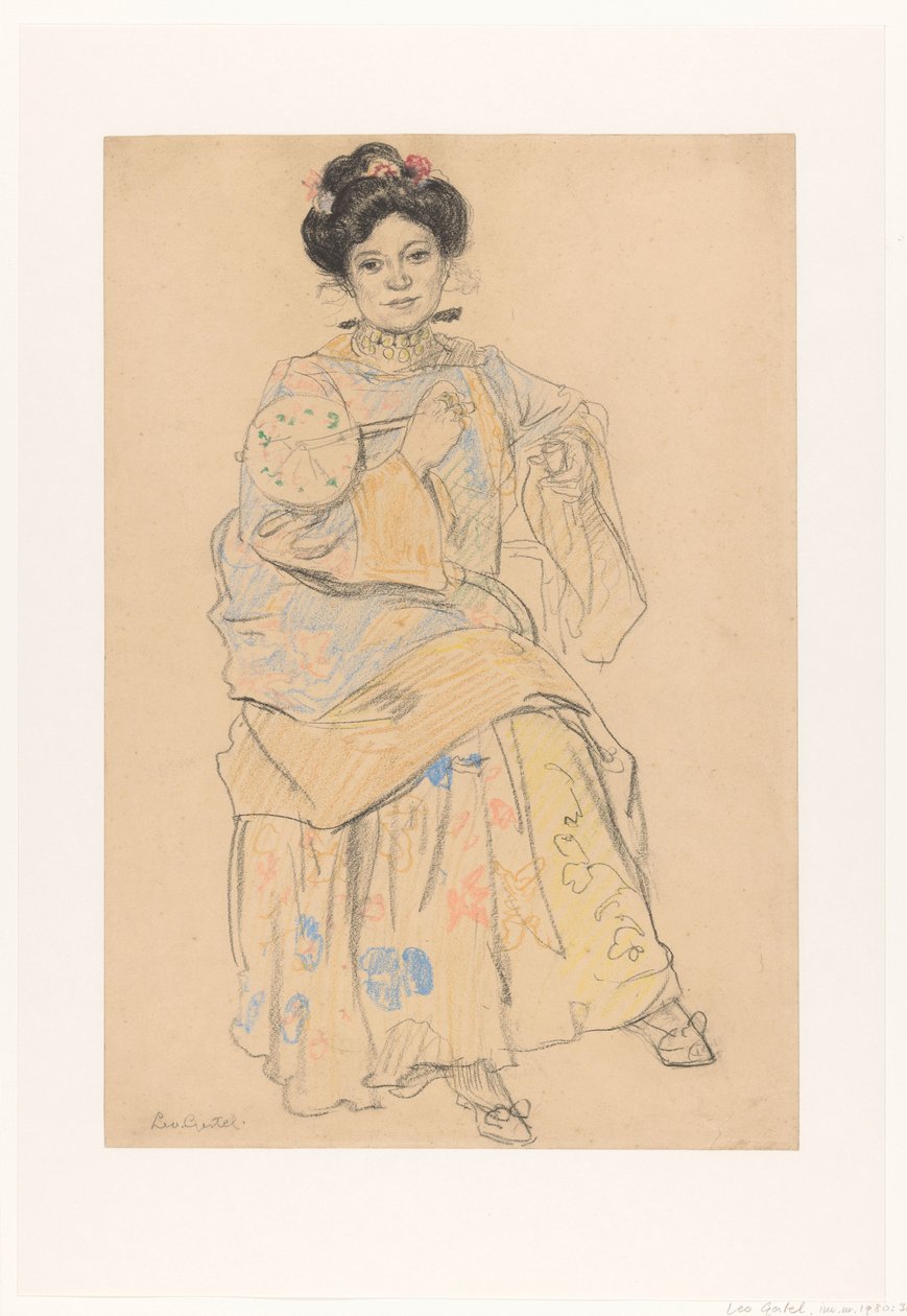 Siedząca kobieta w japońskich ubraniach autorstwa Leo Gestel (signed by artist)