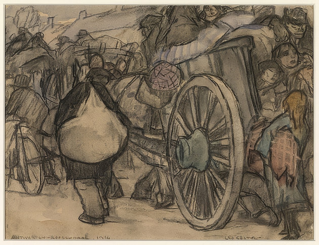 Flüchtlinge auf dem Weg von Amsterdam nach Roosendaal (uchodźcy w drodze z Antwerpii do Roosendaal). 1914 autorstwa Leo Gestel