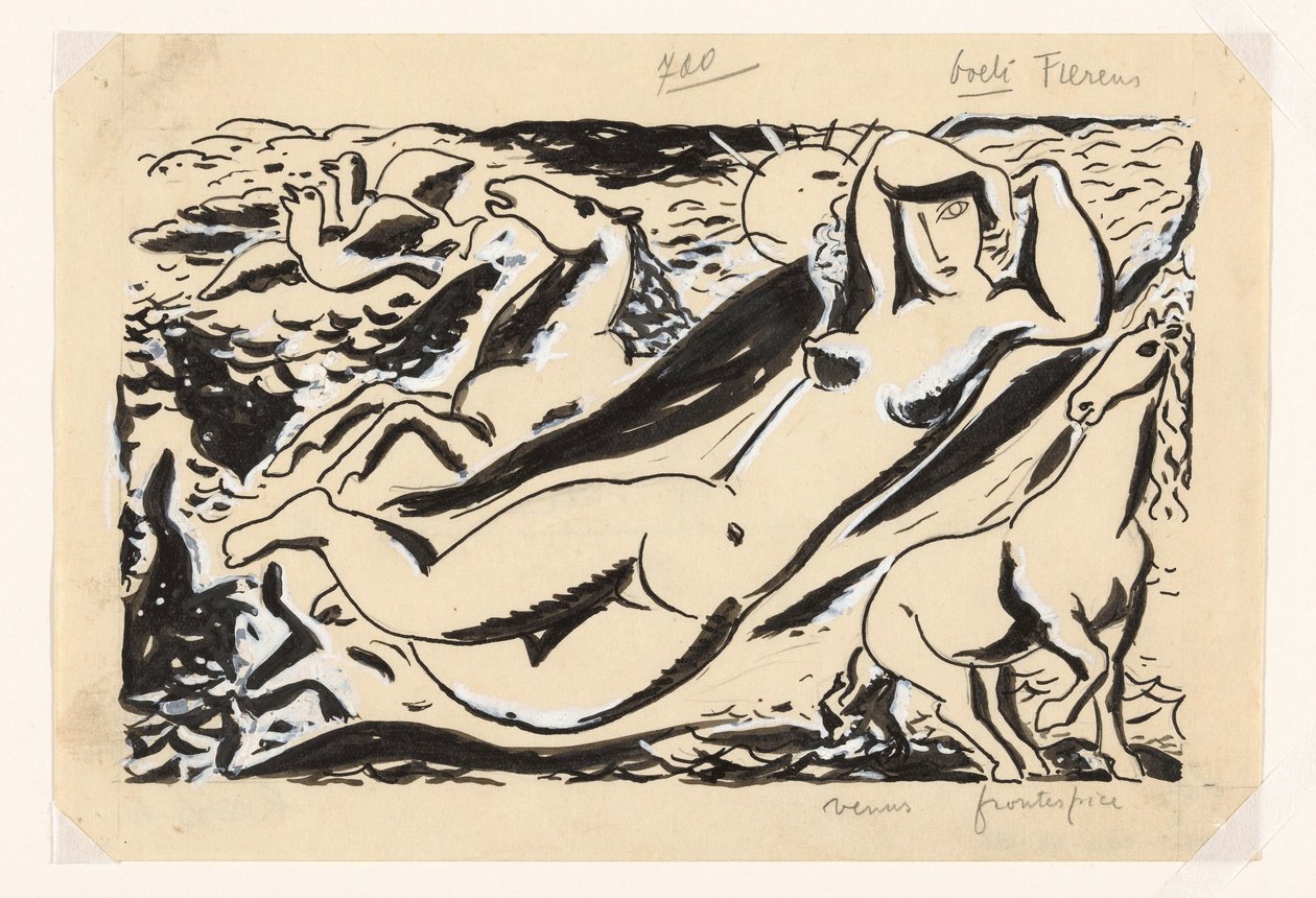 Leżąca kobieta z dwoma końmi autorstwa Leo Gestel
