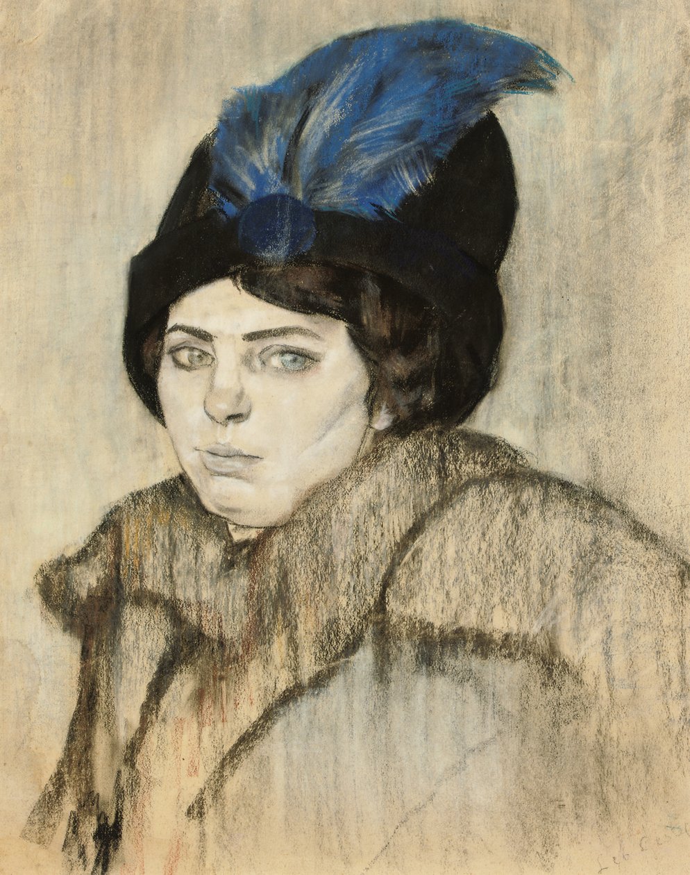 Portret Marie Boendermaker-Schoenmaker (kreda i pastel na papierze) autorstwa Leo Gestel