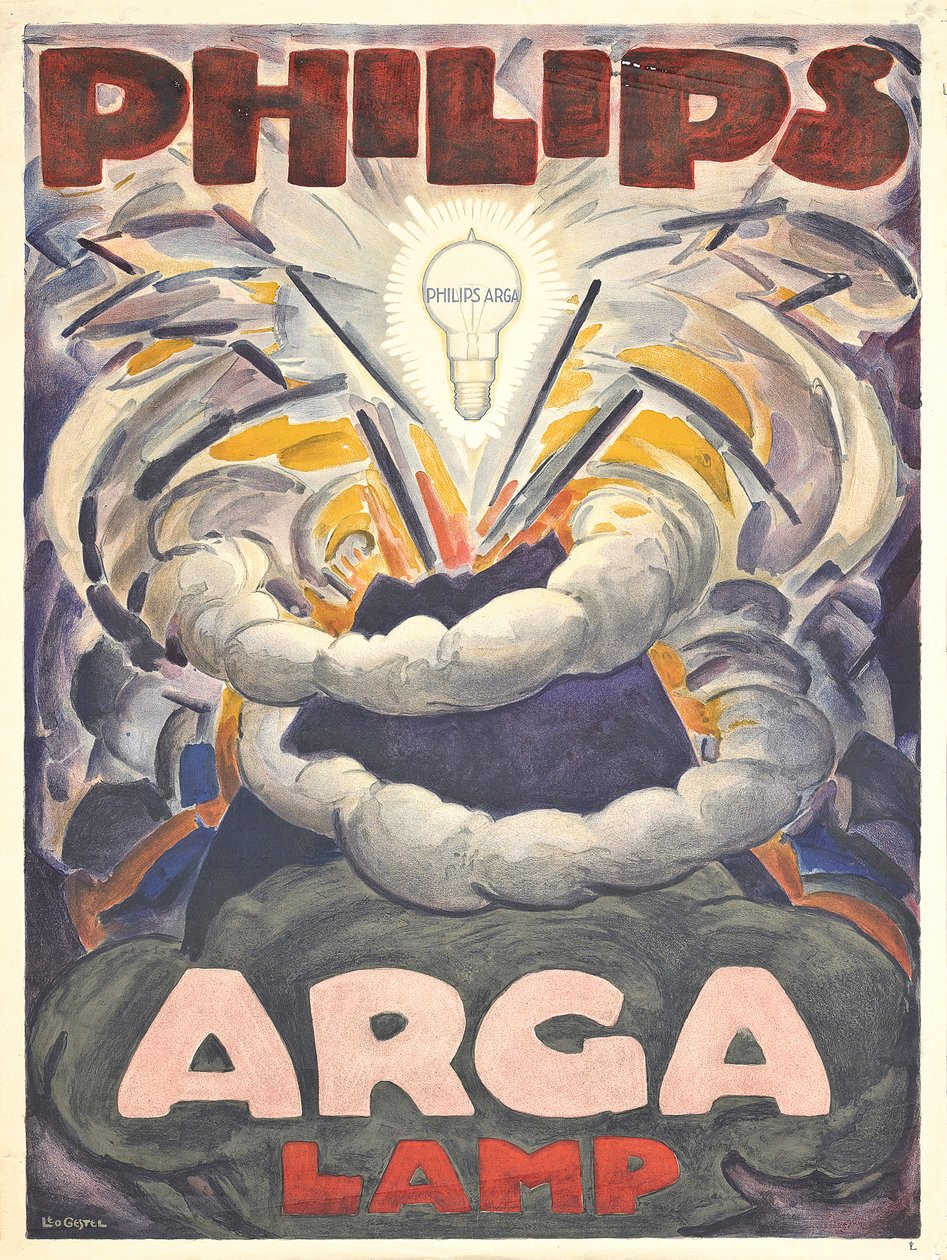 Plakat reklamujący lampę Philips Arga, ok. 1918 (litografia kolorowa) autorstwa Leo Gestel