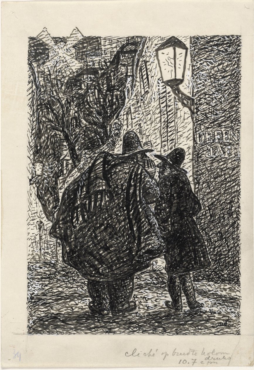 Dwóch mężczyzn na ulicy w ciemności autorstwa Leo Gestel