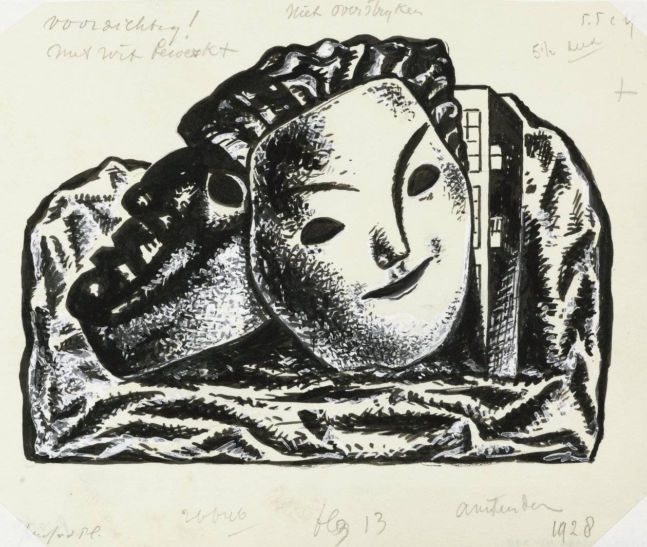 Dwie maski do budowy i skał (szkic) autorstwa Leo Gestel