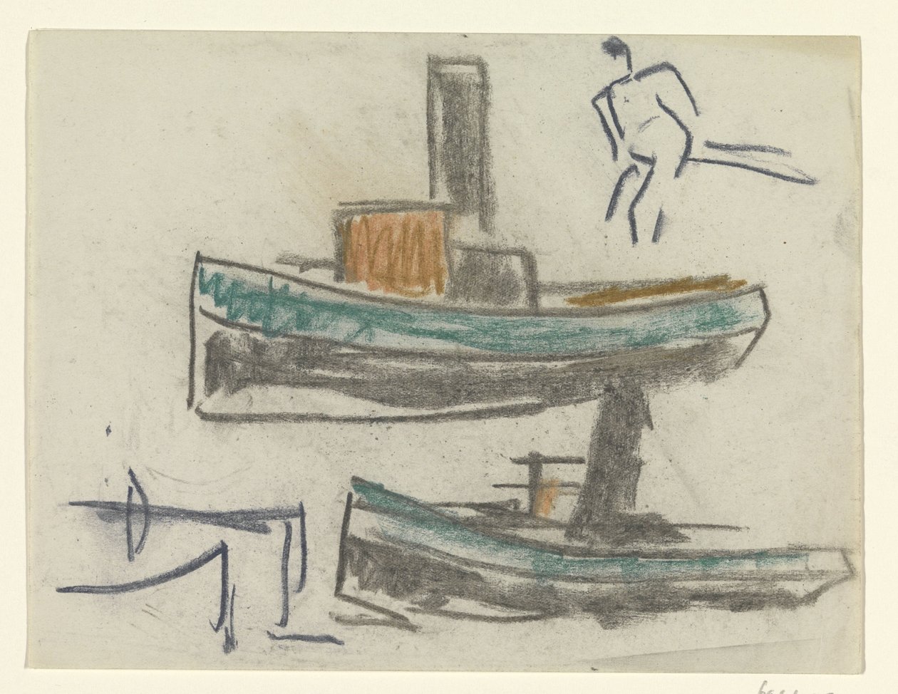 Dwa statki i figurka autorstwa Leo Gestel