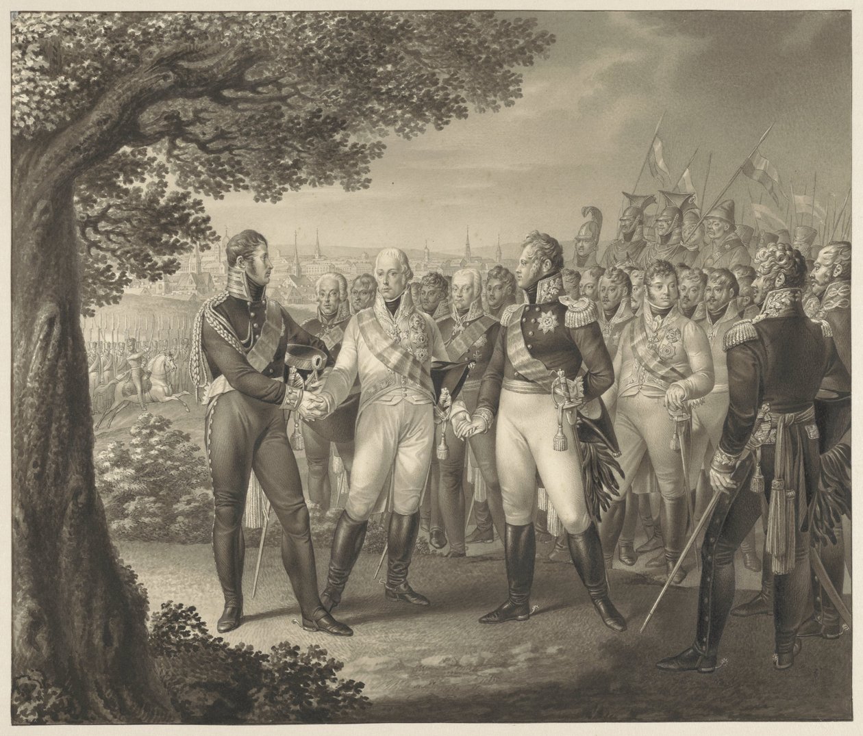 Pierwsze spotkanie monarchów alianckich z ich ministrami w Pradze, 18 sierpnia 1813 r. autorstwa Leo Wolf