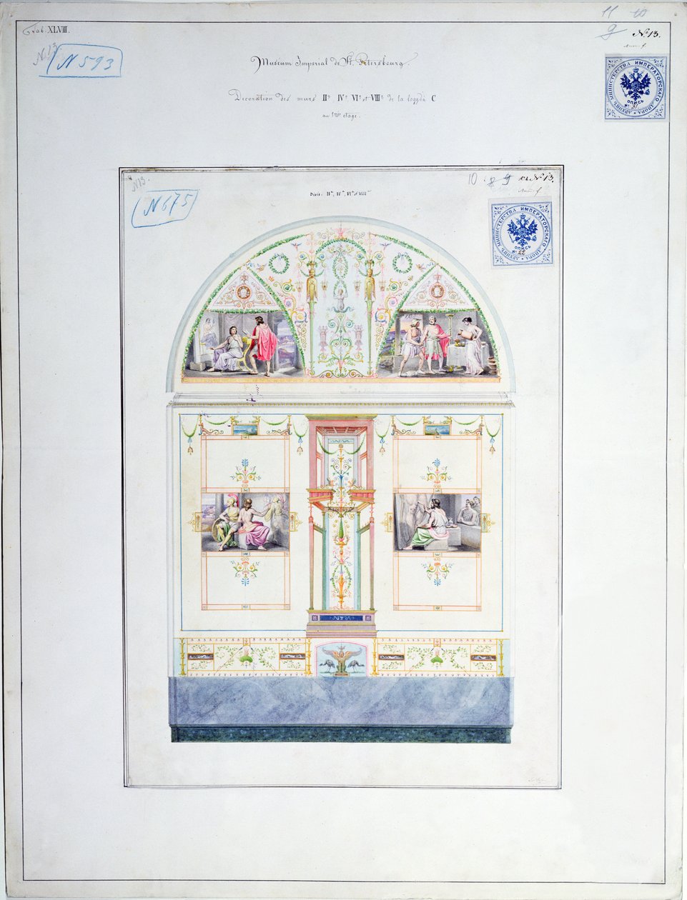 Projekt muralu w Ermitażu, Sankt Petersburg, ok. 1840 r. autorstwa Leo von Klenze