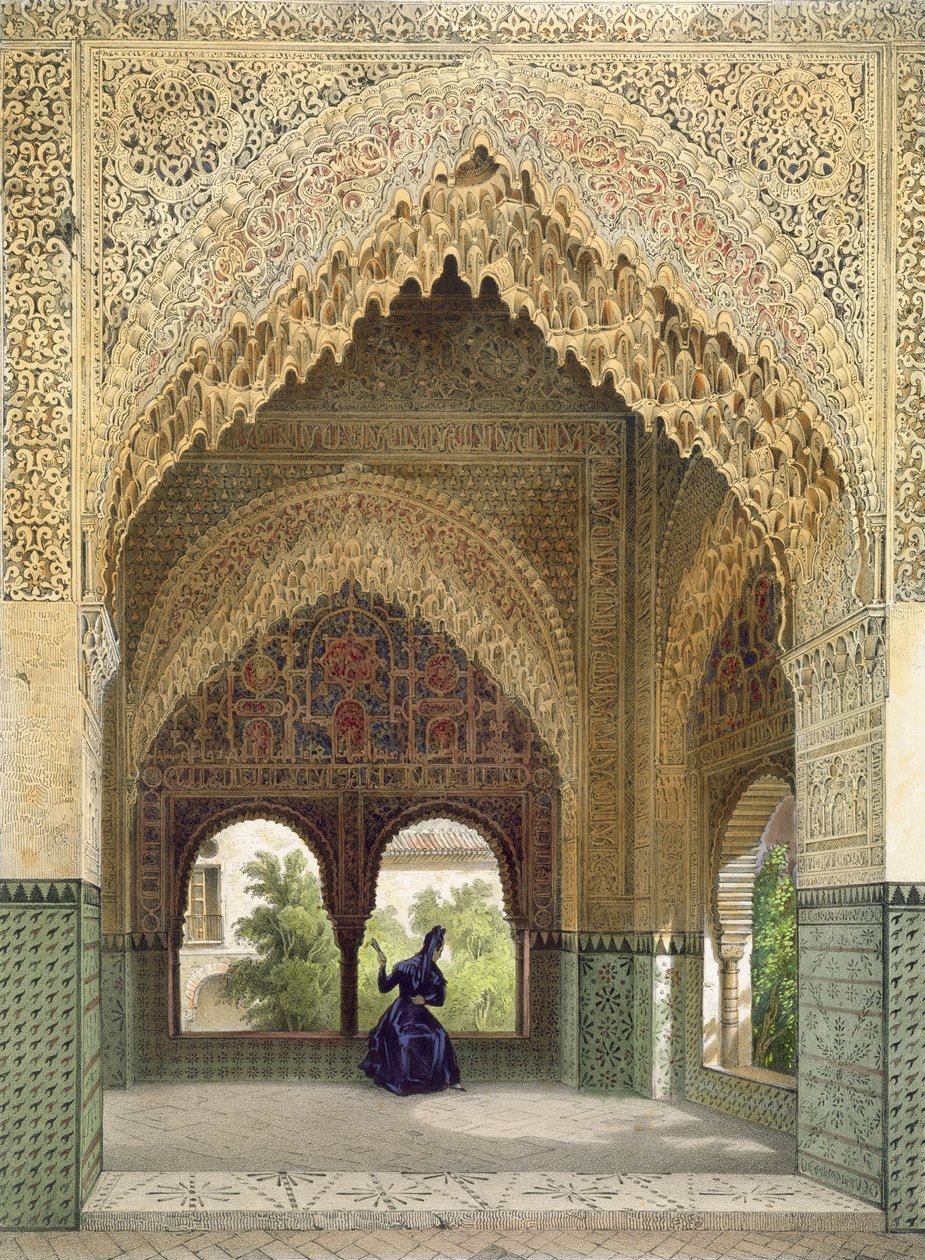 Gabinet Infantek w Sali Dwóch Sióstr, Alhambra, Granada, 1853 r. autorstwa Leon Auguste Asselineau