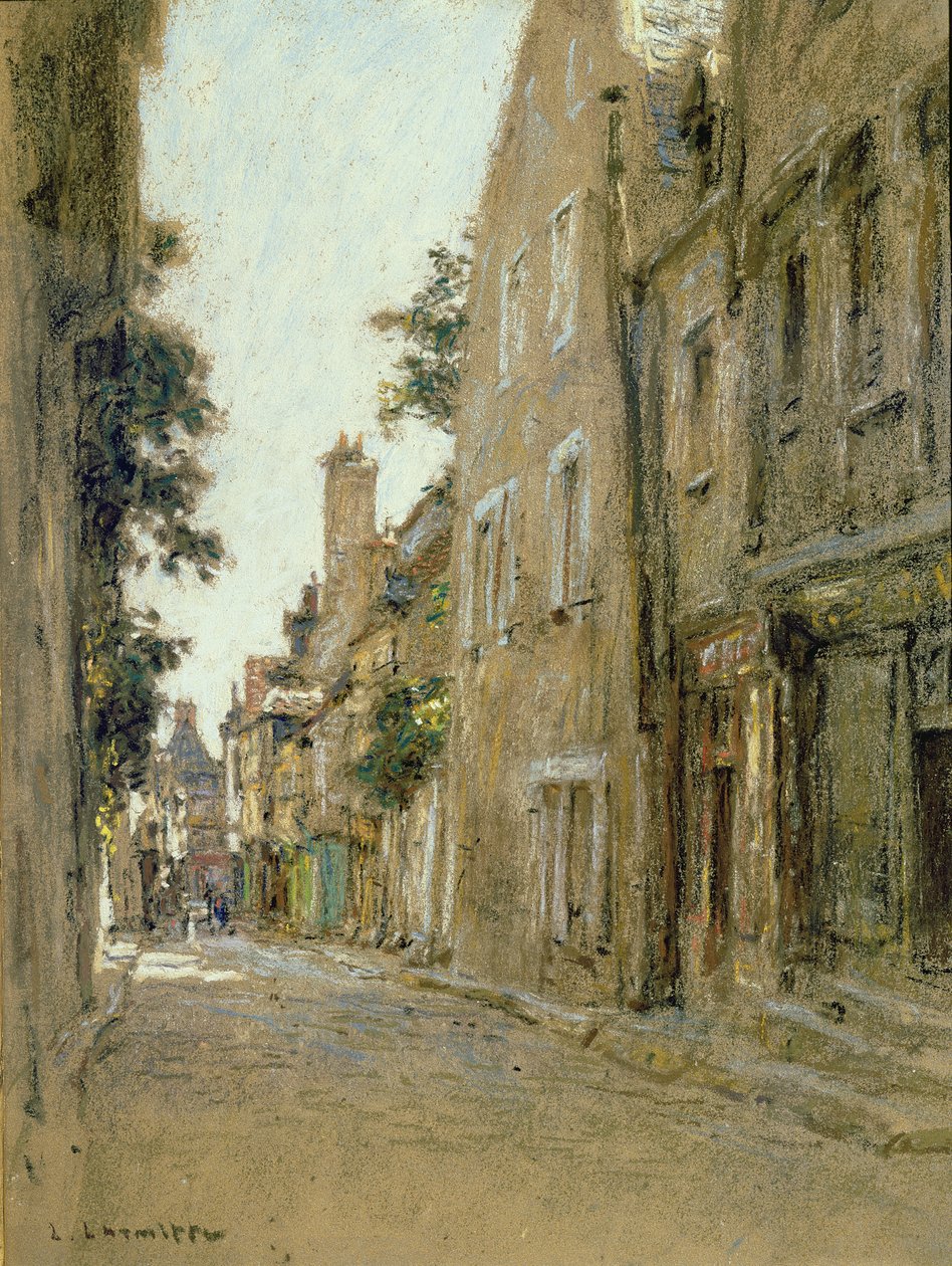 Rue Coursarlon, Bourges, ok. 1890 (pastel na papierze płowożółtym) autorstwa Leon Augustin Lhermitte