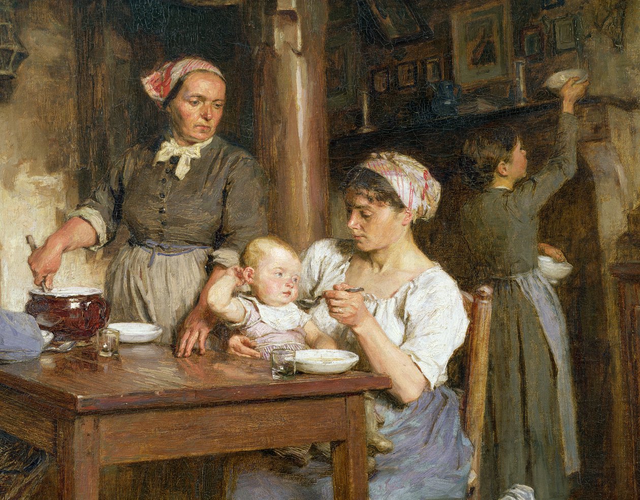 Posiłek Południowy, szczegół karmienia dziecka, (detal z 15366) autorstwa Leon Augustin Lhermitte