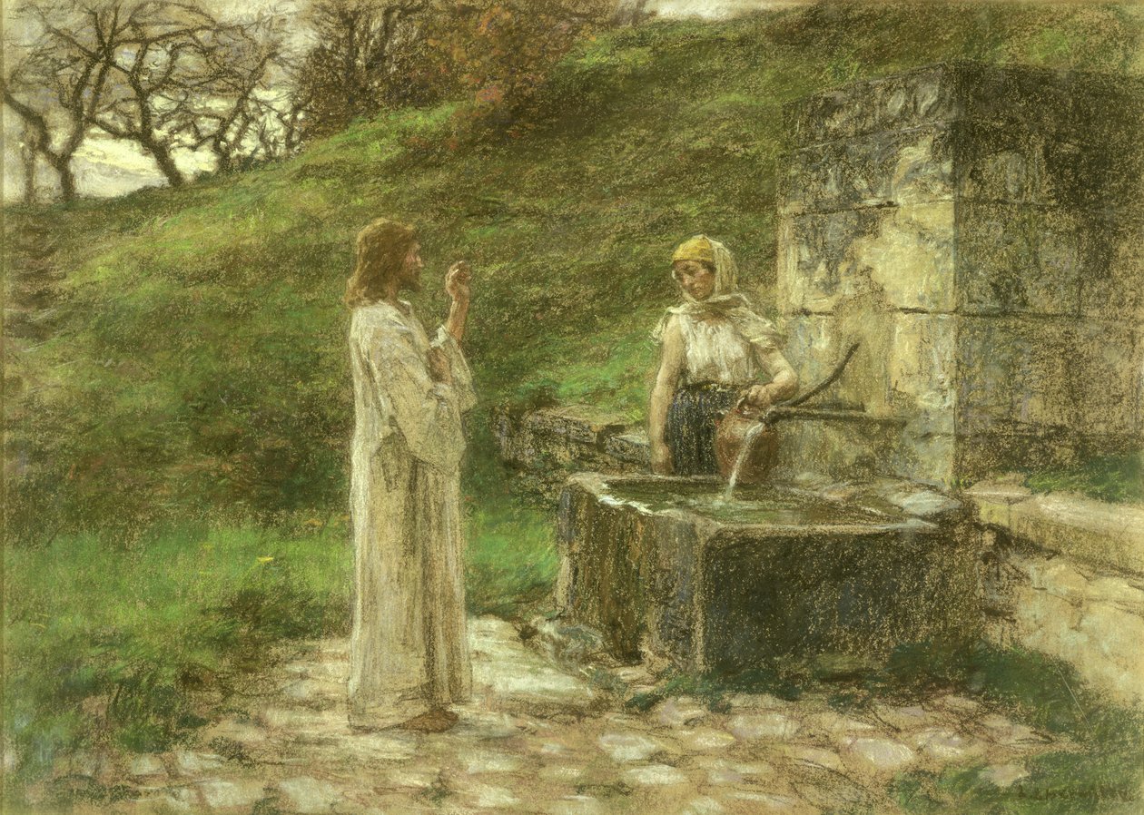 Samarytanin przy studni (pastel na płótnie) autorstwa Leon Augustin Lhermitte