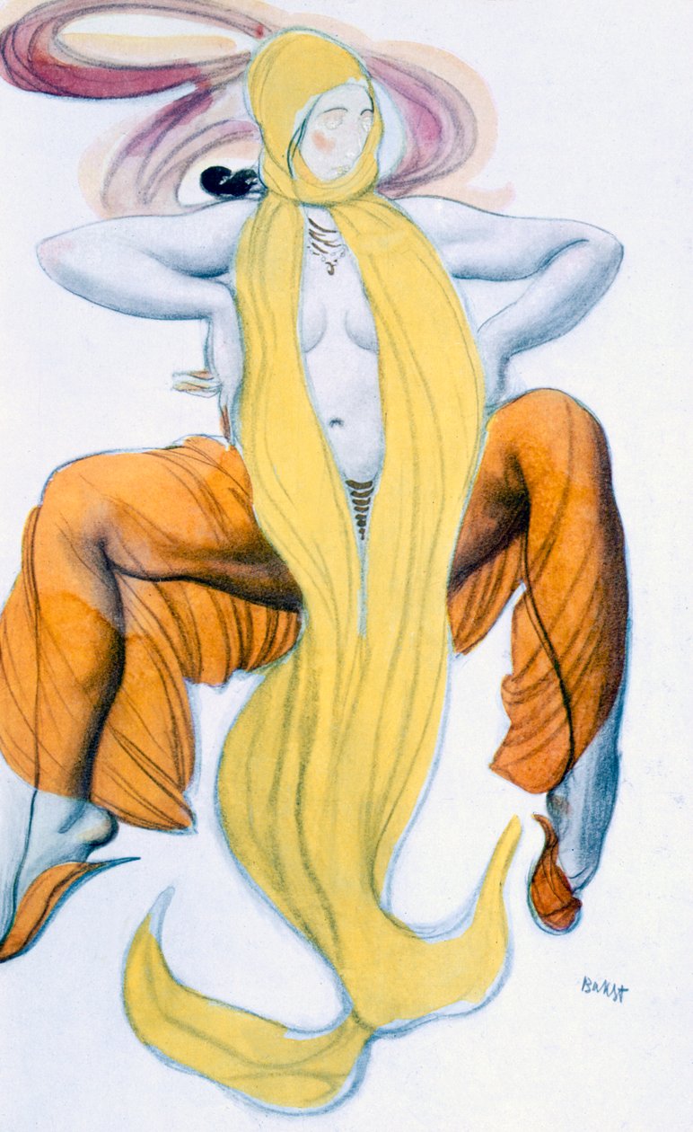 Projekt kostiumu dla tancerki bachicznej z „Legendy o Józefie”, ok. 1914 r. autorstwa Leon Bakst