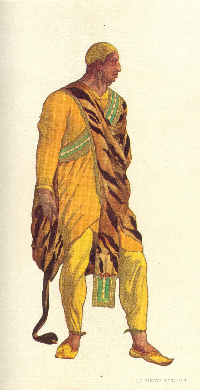 Projekt kostiumu dla weneckiego pirata w „Legendzie o Józefie”, 1914 (wc i gwasz na papierze) autorstwa Leon Bakst