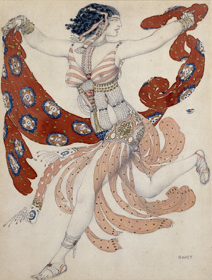 Kostium Kleopatry dla Idy Rubinstein autorstwa Leon Bakst