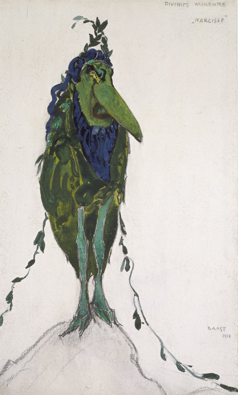 Kostium „La Divinité Mineure” dla „Narcisse”, 1911 (kolor ciała i grafit na białym papierze tkanym) autorstwa Leon Bakst