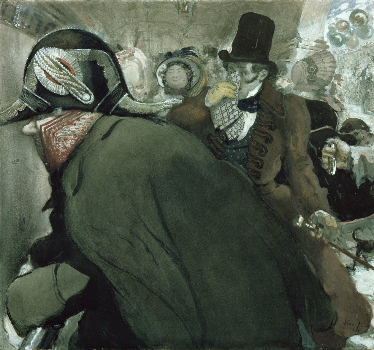 Ilustracja do „Nosa” Nikołaja Gogola (1809-52) 1904 (wc, gwasz, kolor biały i tusz na papierze) autorstwa Leon Bakst
