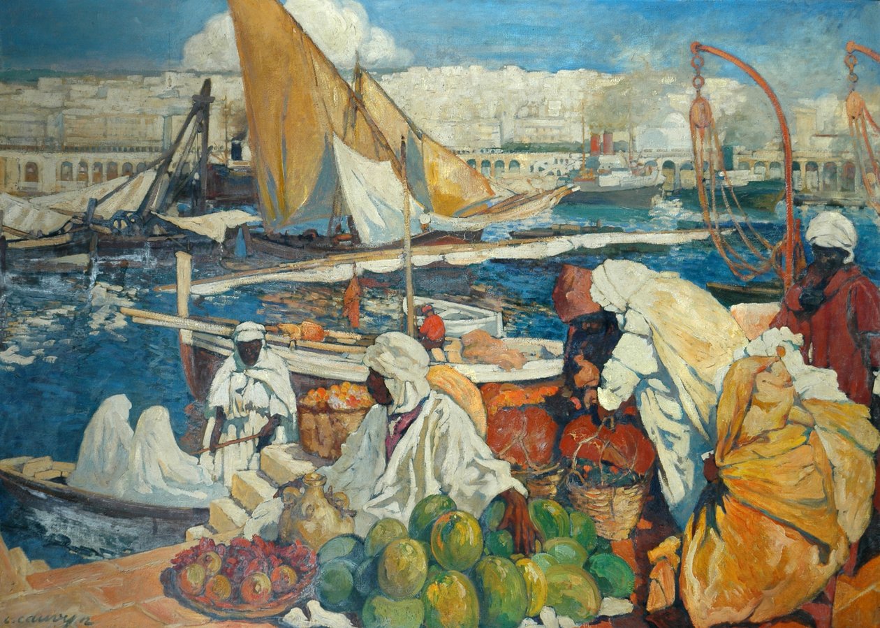 Algiers La Blanche - Scena na nabrzeżu, Algier, 1912 autorstwa Leon Cauvy