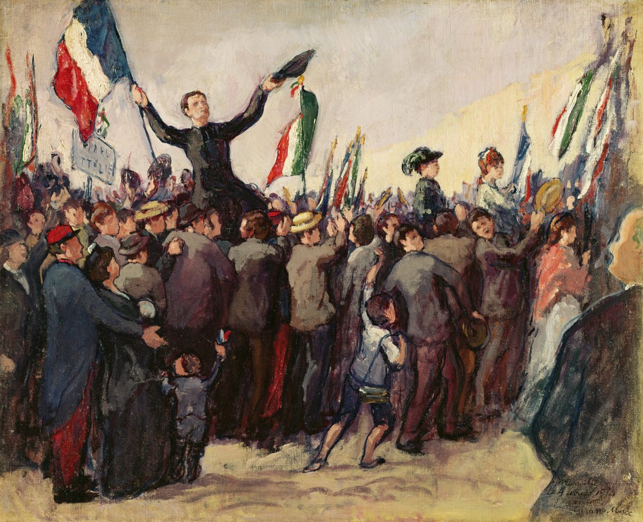 Włoscy ochotnicy przybywający do Marsylii, aby zaciągnąć się do armii francuskiej 4 sierpnia 1914 r. autorstwa Leon Giran Max