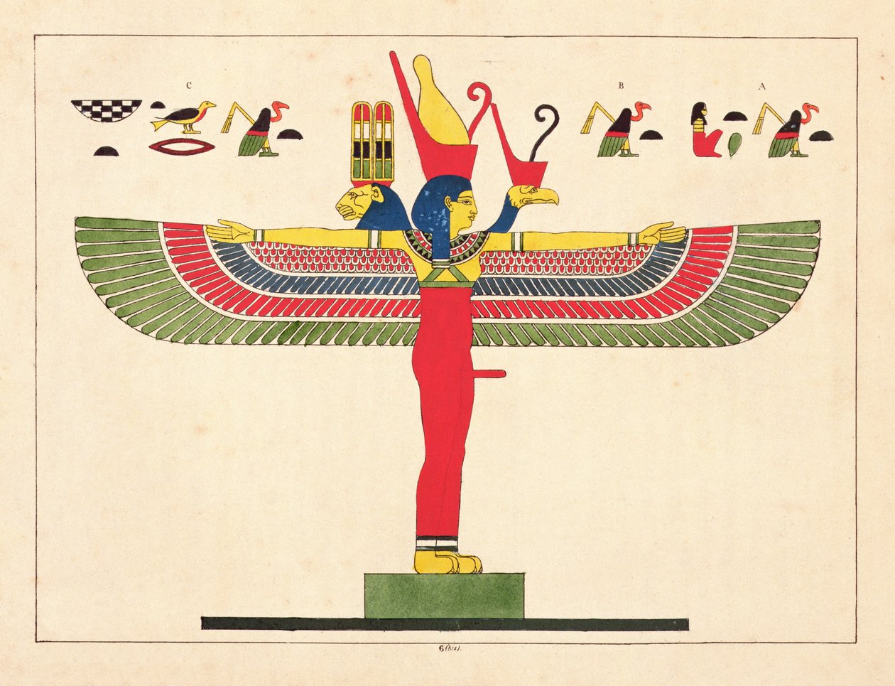 Egipska bogini, ilustracja z Panteonu w Egipcie: zbiór mitologicznych postaci ze starożytnego Egiptu autorstwa Jean-Francois Champollion, opublikowany w latach 1823-25 autorstwa Leon Jean Joseph Dubois