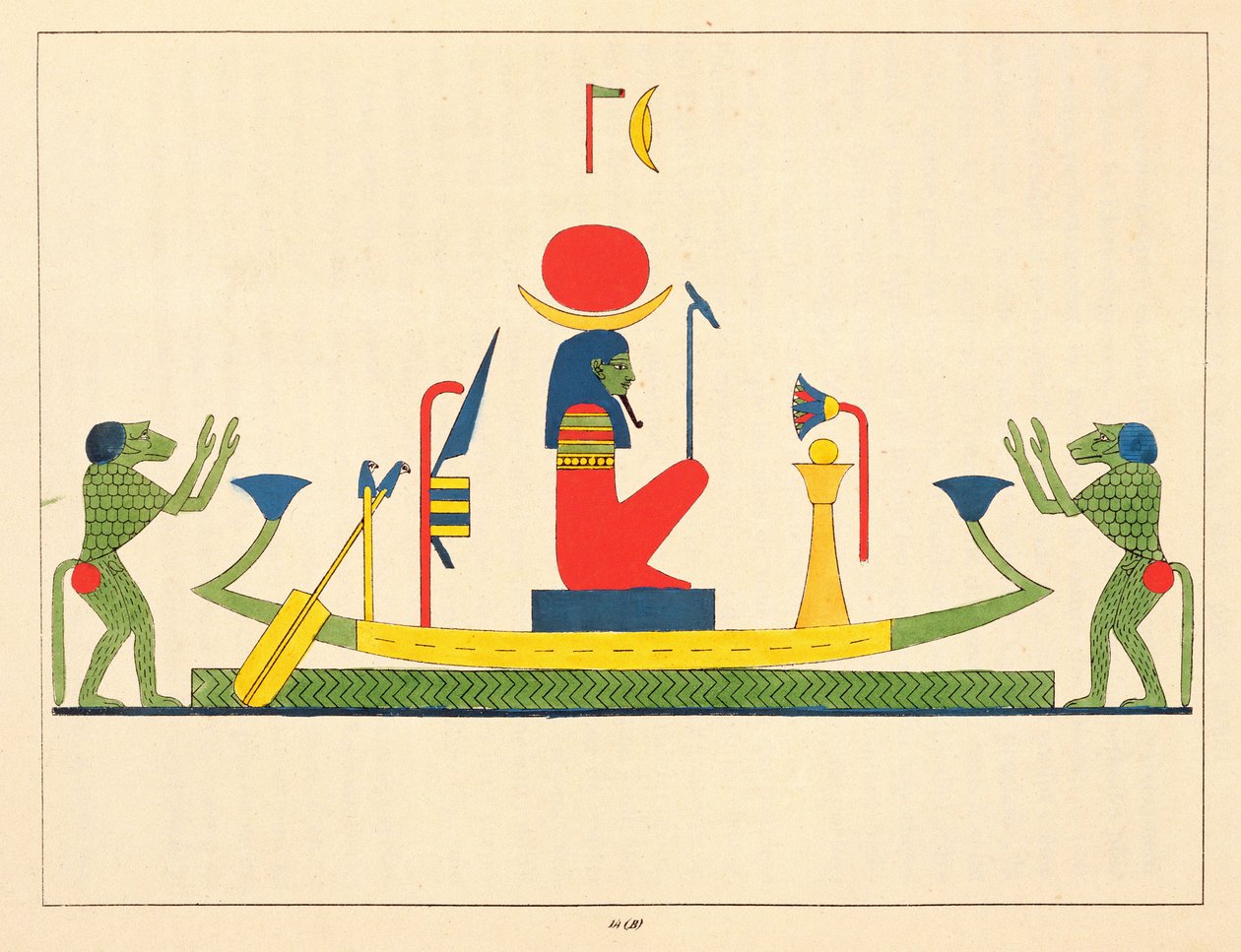 Bóg Chonsu, ilustracja z egipskiego Panteonu: zbiór mitologicznych postaci ze starożytnego Egiptu autorstwa Jean-Francois Champollion, opublikowany w latach 1823-25 autorstwa Leon Jean Joseph Dubois