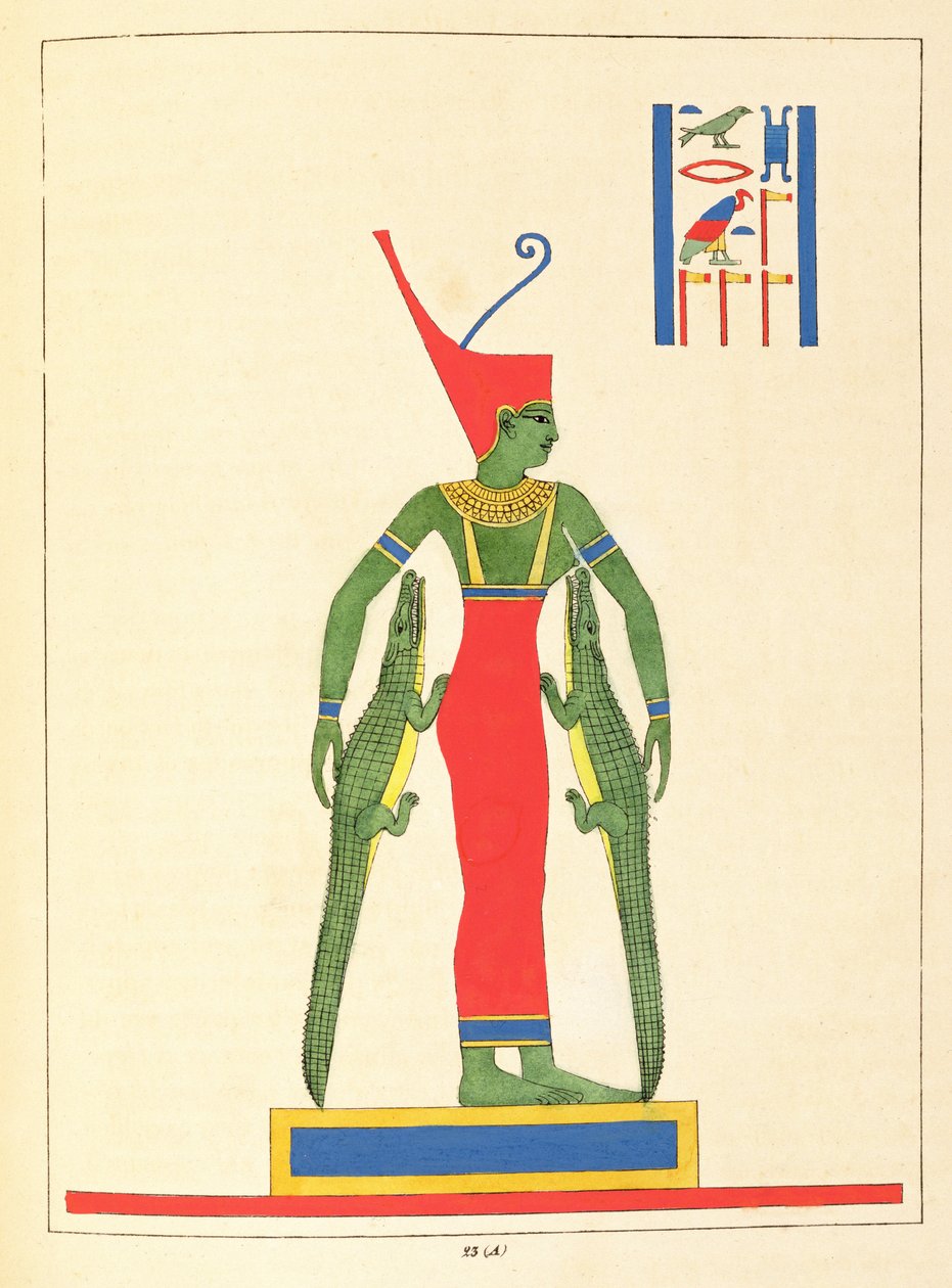 Bogini Neith, ilustracja z egipskiego Panteonu: zbiór mitologicznych postaci ze starożytnego Egiptu autorstwa Jean-Francois Champollion, publikacja 1823-25 autorstwa Leon Jean Joseph Dubois