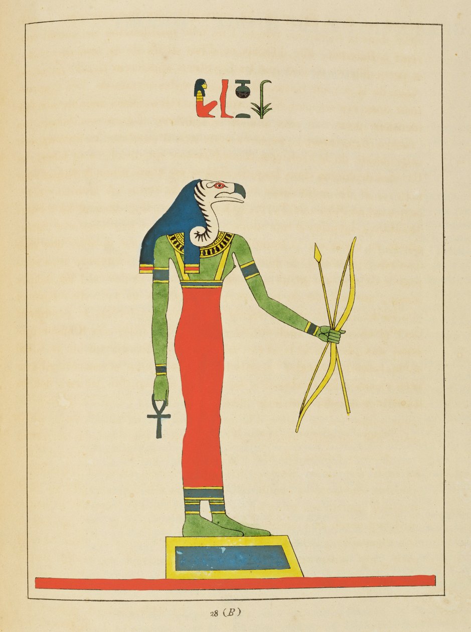 Bogini Nechbet, ilustracja z egipskiego Panteonu: zbiór mitologicznych postaci ze starożytnego Egiptu autorstwa Jean-Francois Champollion, opublikowany w latach 1823-25 autorstwa Leon Jean Joseph Dubois