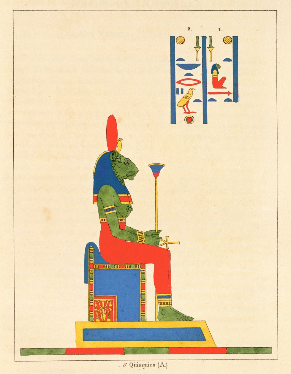Bogini Sekhmet, ilustracja z egipskiego Panteonu: zbiór mitologicznych postaci ze starożytnego Egiptu autorstwa Jean-Francois Champollion, opublikowany w latach 1823-25 autorstwa Leon Jean Joseph Dubois