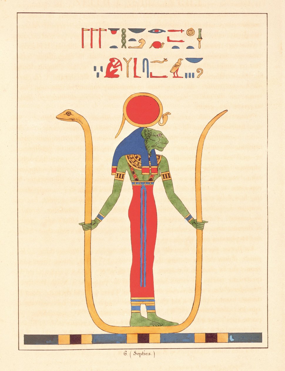 Bogini Sekhmet, ilustracja z egipskiego Panteonu: zbiór mitologicznych postaci ze starożytnego Egiptu autorstwa Jean-Francois Champollion, opublikowany w latach 1823-25 autorstwa Leon Jean Joseph Dubois