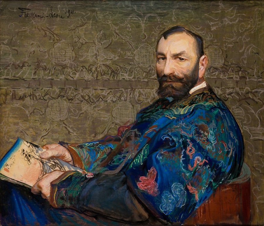 Portret Feliksa Jasienskiego w błękitnym kaftanie autorstwa Leon Wyczokowski