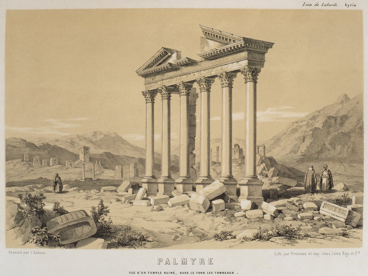 Widok zrujnowanej świątyni, Palmyra, Syria, ilustracja z „Voyage en Asie Mineure” Leona de Laborde, Paryż, 1838 autorstwa Leon de Laborde