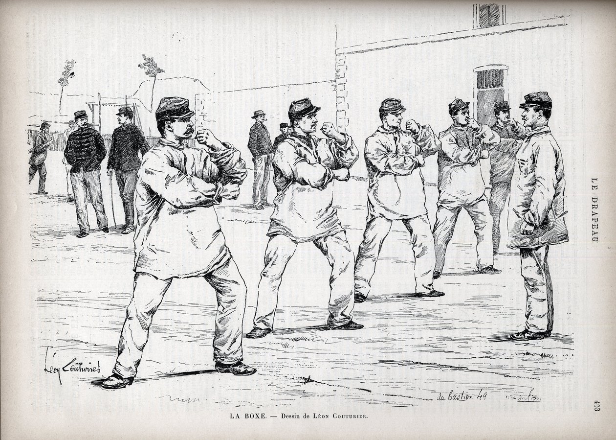 La Boxing - Armees francuska - rysunek Leona Couturiera (1842-1935) - za „Flaga” - Monitor Ligi Patriotów - 22 sierpnia autorstwa Leon Antoine Lucien Couturier