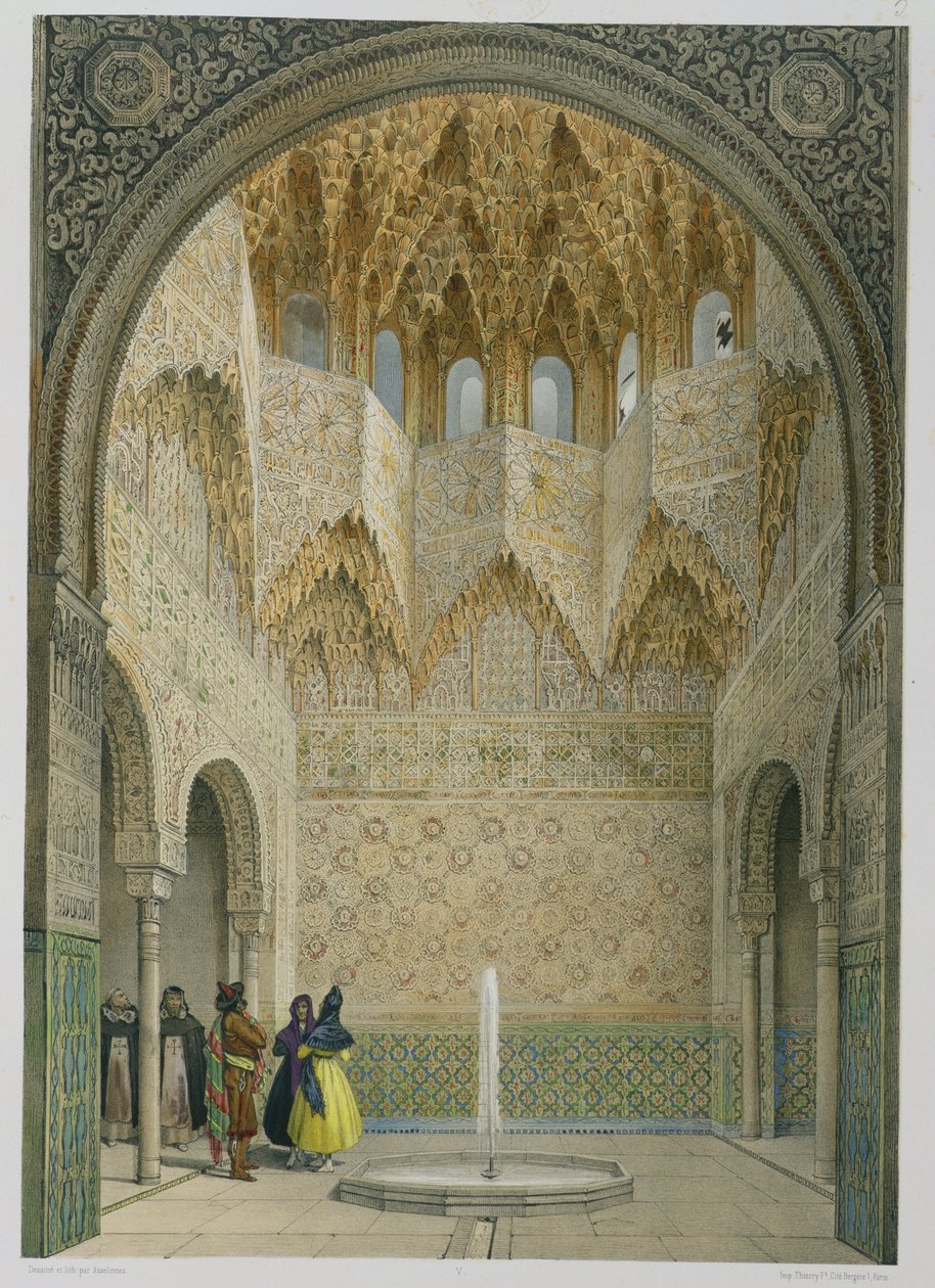 Hall of the Abencerrages, Alhambra, Granada, 1853 (kolorowa lito) autorstwa Leon Auguste Asselineau
