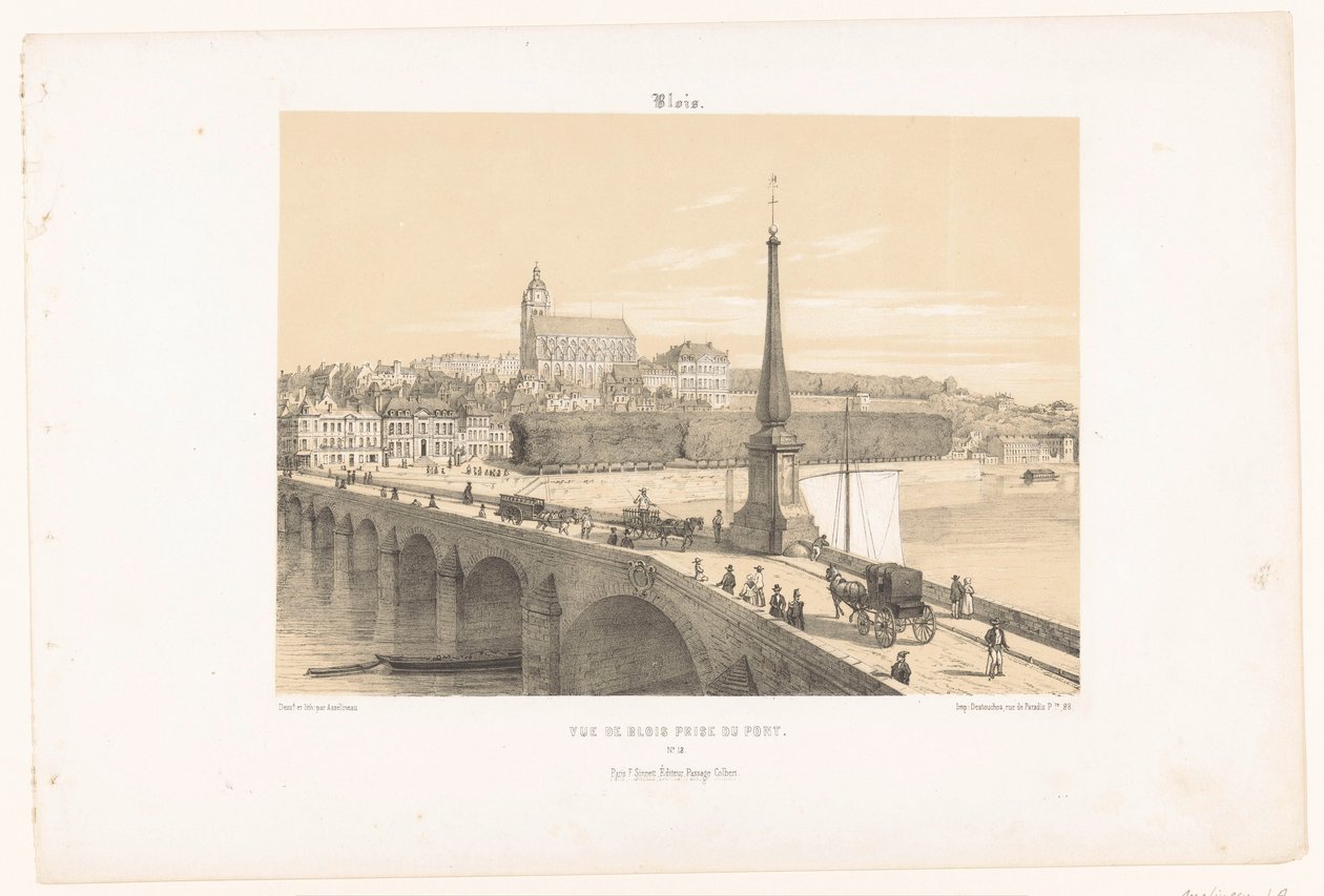 Widok na Blois z mostu Vue de Blois award du pont (tytuł na przedmiocie) Współczesna Francja (tytuł serii) La France de nos jours (tytuł serii) autorstwa Leon Auguste Asselineau