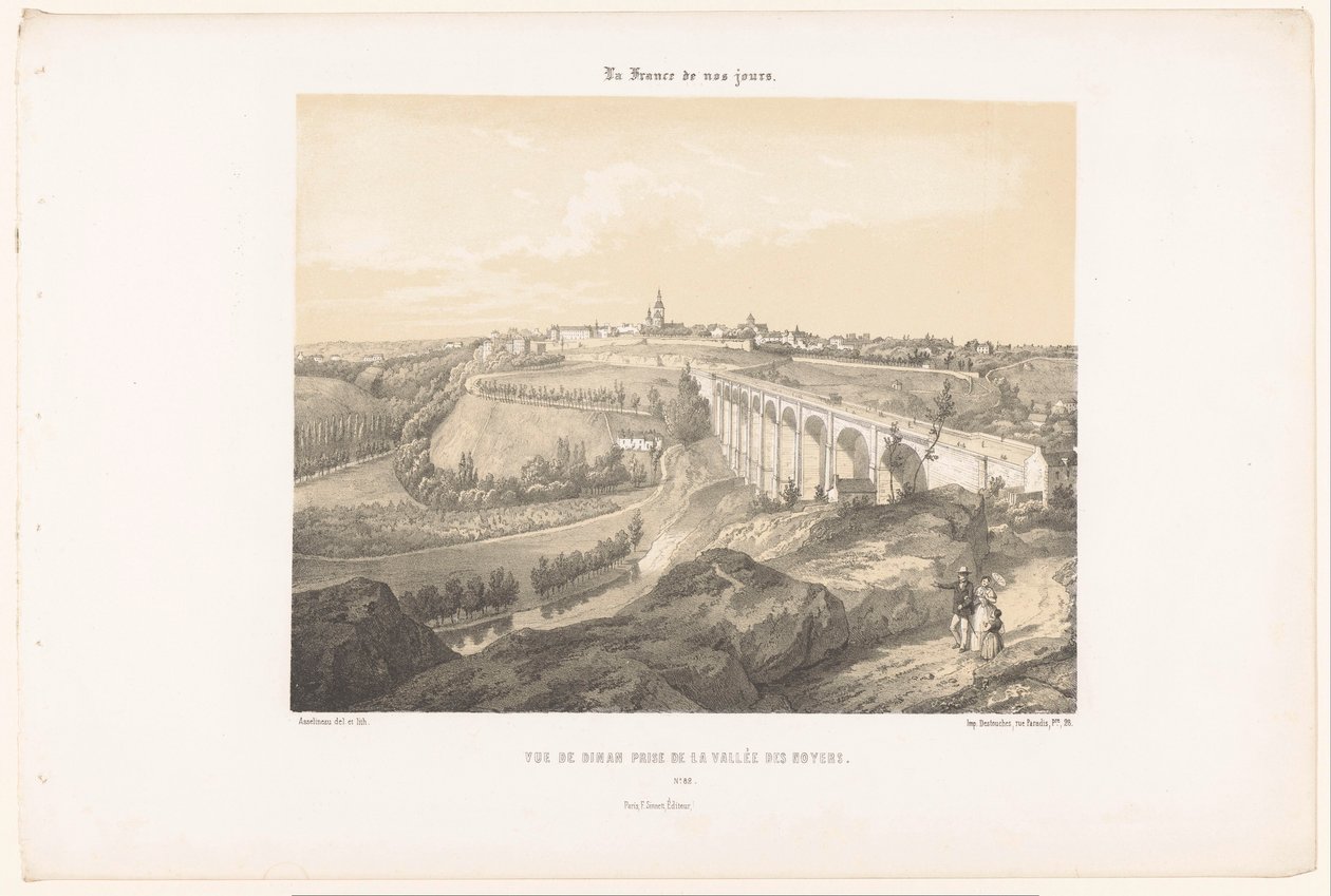 Widok na Dinan i wiadukt nad rzeką Rance Nagroda Vue de Dinan de la Vallée des Noyers (tytuł na obiekcie) Współczesna Francja (tytuł serii) La France de nos jours (tytuł serii na obiekcie) autorstwa Leon Auguste Asselineau