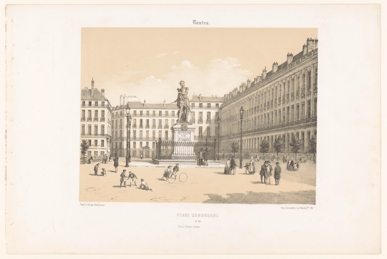 Widok na Cours Cambronne w Nantes Nantes. Umieść Cambronne (tytuł na obiekcie) Współczesna Francja (tytuł serii) La France de nos jours (tytuł serii) autorstwa Leon Auguste Asselineau