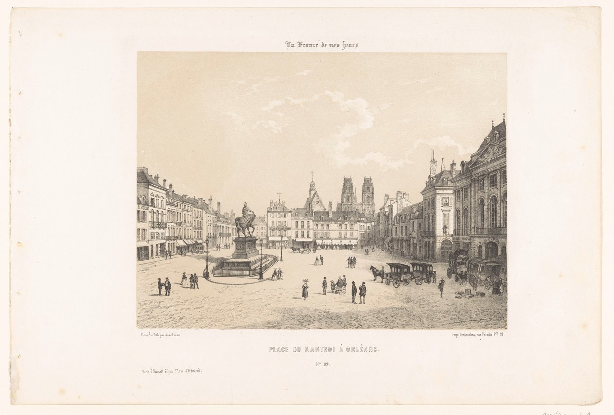 Widok na Place du Martroi w Orleanie Place du Martroi à Orleans (tytuł na obiekcie) Współczesna Francja (tytuł serii) La France de nos jours (tytuł serii na obiekcie) autorstwa Leon Auguste Asselineau