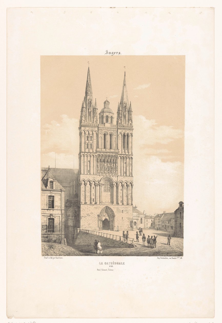 Widok katedry w Angers Złości. La cathédrale (tytuł na obiekcie) Współczesna Francja (tytuł serii) La France de nos jours (tytuł serii) autorstwa Leon Auguste Asselineau