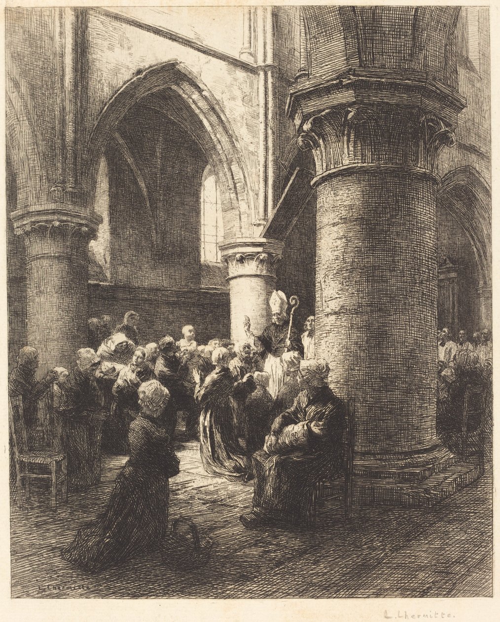 Wizyta biskupia autorstwa Leon Augustin Lhermitte
