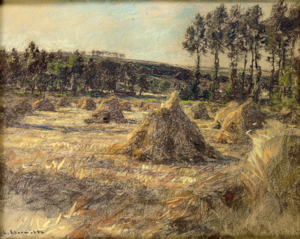Stogi siana o zachodzie słońca, 1906 (pastel na papierze) autorstwa Leon Augustin Lhermitte
