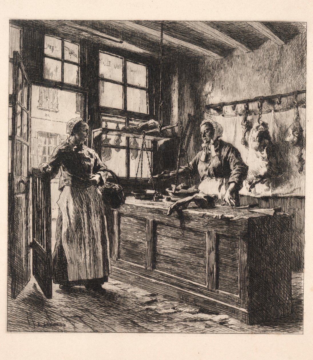 Wnętrze sklepu mięsnego. autorstwa Leon-Augustin Lhermitte