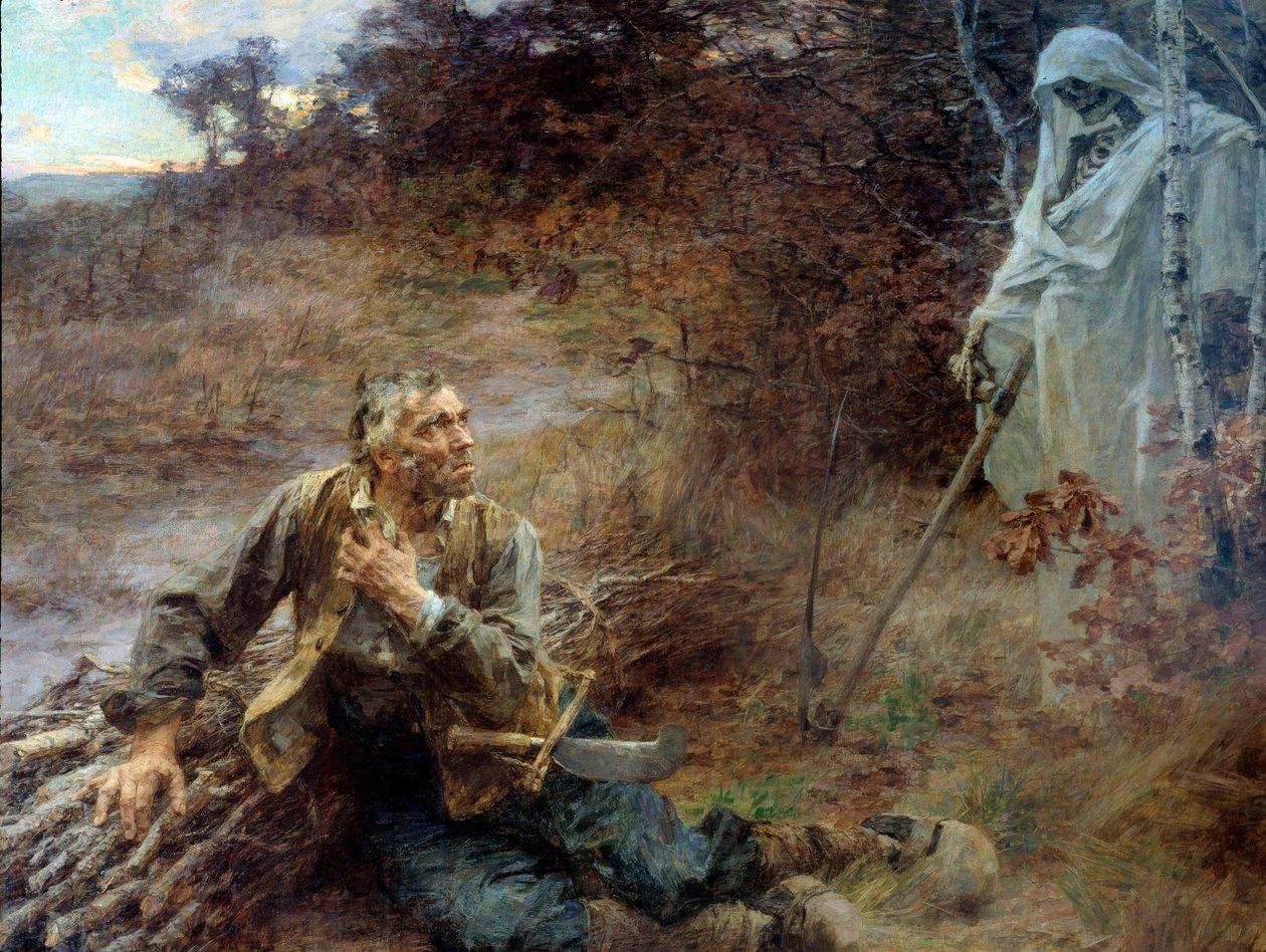 Śmierć i drwal Ilustracja do bajki Jean de La Fontaine (1621-1695) Obraz Leon Augustin Lhermitte (1844-1925) 1893, 2,06 x 2,42 m Chateau Thierry, musee La Fontaine - Śmierć i drwal. Ilustracja do bajki Jean de La autorstwa Leon Augustin Lhermitte