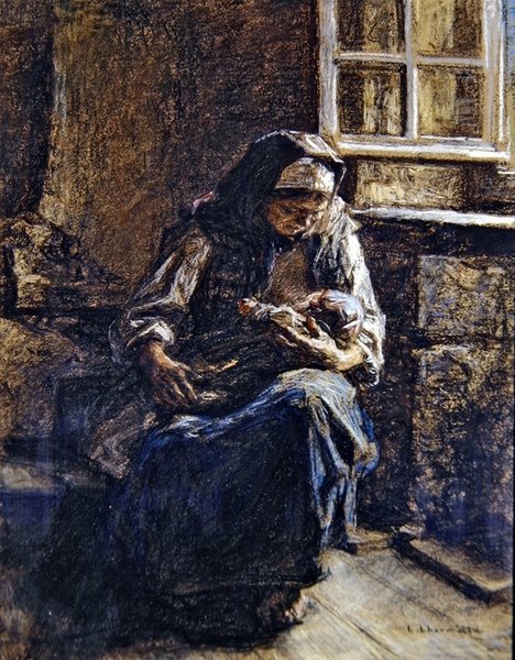 Matka karmiąca dziecko piersią autorstwa Leon Augustin Lhermitte