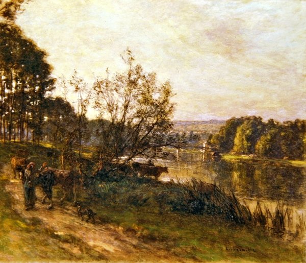 River Crossing (kolorowe kredki i pastele na papierze) autorstwa Leon Augustin Lhermitte