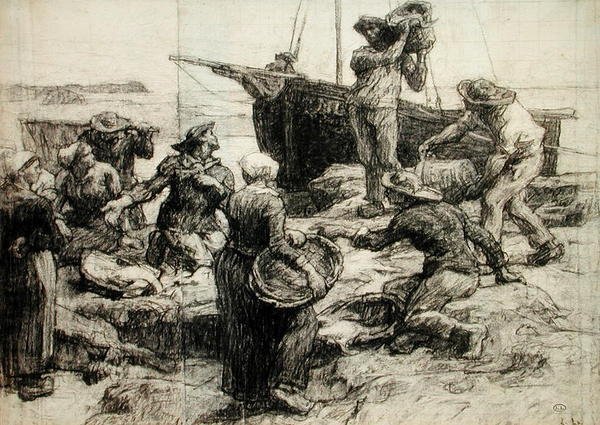 Sortowanie połowu (węgiel na papierze) autorstwa Leon Augustin Lhermitte